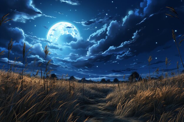 Фото Голубая красота звездной ветреной и яркой ночи ии генератив
