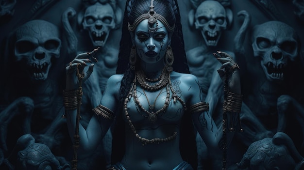 Фото Голубокожая богиня кали - убийца демонов индуизм