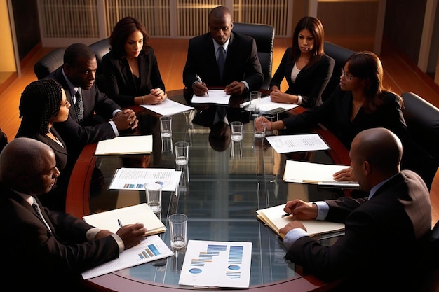 The Boardroom Chronicles Black Business Saga Zwarte zakelijke bijeenkomstfoto