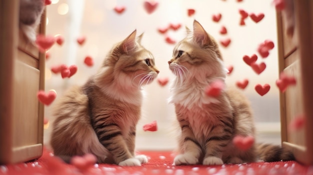 사진 고양이는 발렌타인 데이를 축하합니다 2월 14일 3월 8일 사랑과 데이트 두 마리의 새끼 고양이 함께 ai 생성