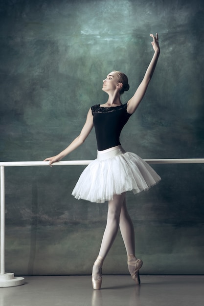 Фото Классическая балерина позирует на балетной тяге