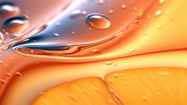 写真 3d 画像 鮮やかなオレンジ色とレモンの黄色の色で光沢のある液体表面の抽象化
