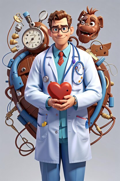 Фото Концепция трехмерной иллюстрации персонажа кардиолога
