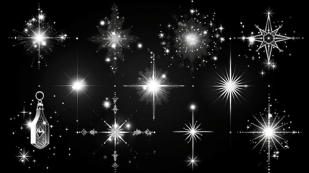 Фото Концепция светящегося светового эффекта звезды вспыхивают на черном фоне идеально подходит для иллюстрации шаблона художественного дизайна рождественских баннеров волшебные вспышки энергетические лучи и т.д.