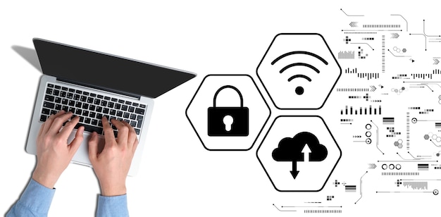 写真 wi-fiネットワークとクラウドサービスのパスワードとセキュリティの概念。