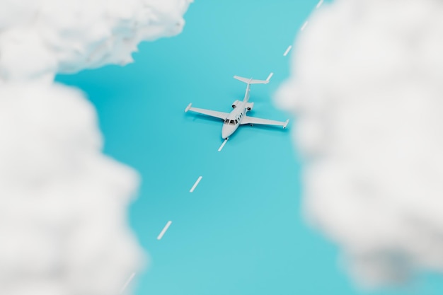 사진 구름 복사 붙여넣기 사이의 파란색 배경에 비행기로 여행하는 개념