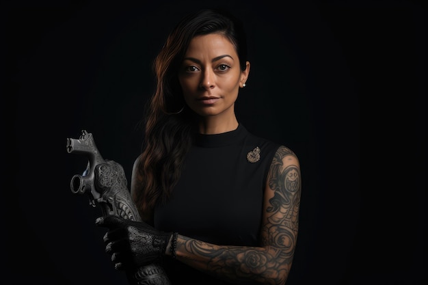 写真 銃を持ったタトゥー美女のダークサイド