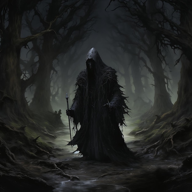 The Death, bekend als Magere Hein, werpt zwarte magie in het donkere horrorbos