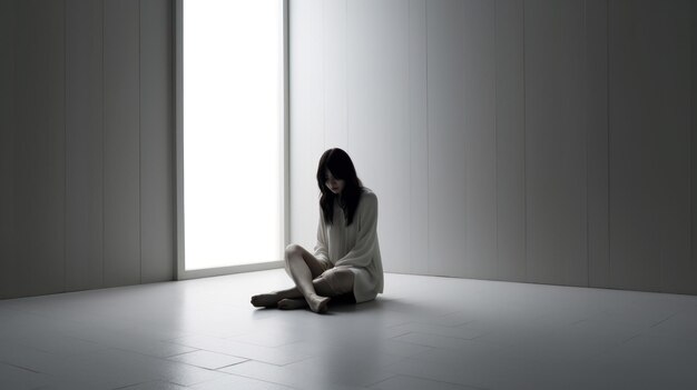 Фото Депрессивная женщина сидит на полу.