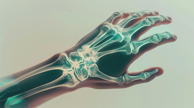 Фото Рука врача, держащая рентгеновскую пленку кости, выделенную на белом фоне, сосредоточенную на четкой видимости костных структур