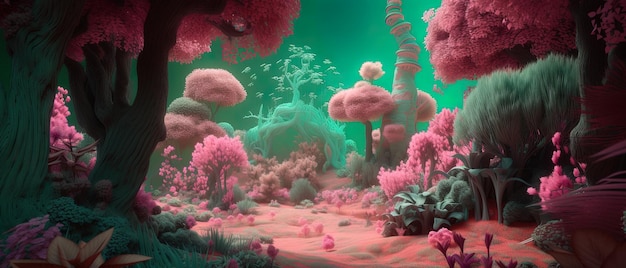 The Dreamy Forest Een 3D-fantasieontwerp met grillige bomen