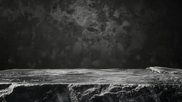 Фото Пустая мраморная столовая на заднем плане украшена темно-черным цементным камнем, чтобы создать деревенский роскошный образ для экспозиции продукта.