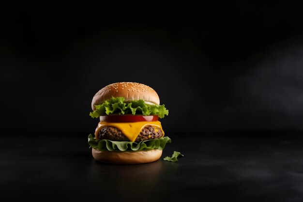 Фото Свежий и вкусный сырный двойной гамбургер с картофелем фри на столе в ресторане