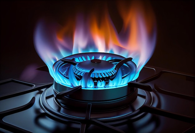 Фото Газ горит в горелке кухонной плиты иллюстрация высокого качества
