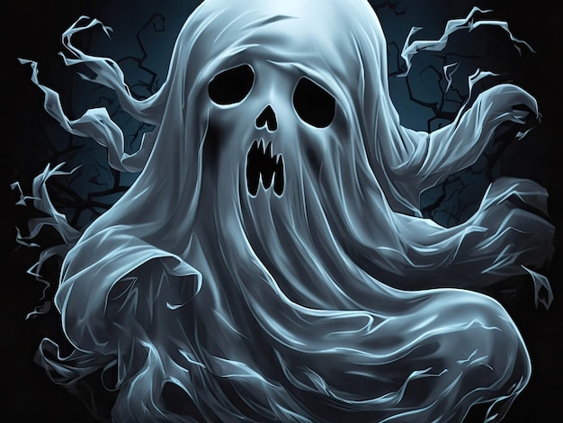 写真 白い幽霊はハロウィーンの暗い環境です