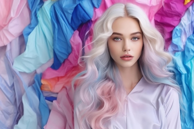 Фото Девушка по соседству — модель с голубыми и розовыми волосами.