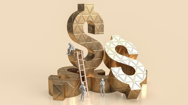 Фото Символ золотого доллара и фигура человека для бизнес-концепции 3d-рендеринга
