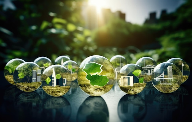 Фото Зеленый глобус с циркулярной экономикой - иконы экономики для будущего роста бизнеса и окружающей среды