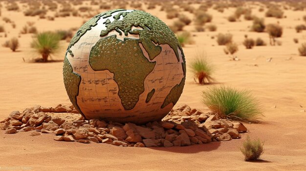 Фото Земля, на которой находится зеленый глобус, чрезвычайно сухая.