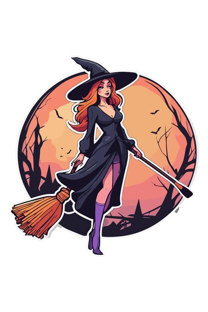 Фото Наклейка на ведьму на хэллоуин имеет жуткую и страшную тему.