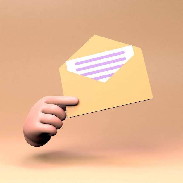 Фото Рука держит конверт с буквой 3d визуализации иллюстрации