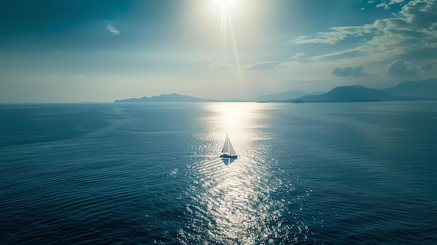 写真 この写真は開かれた海の帆船の美しい空中撮影です水は深い青色で空はいわずかな雲があります