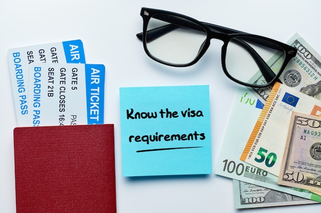 碑文には、パスポート付きのステッカーに記載されたビザの要件が記載されています。