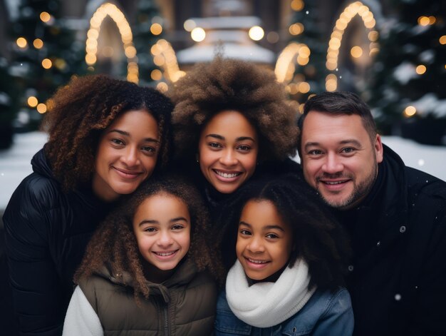 写真 異人種間の家族は一緒にクリスマスイブを祝うことを楽しんでいます