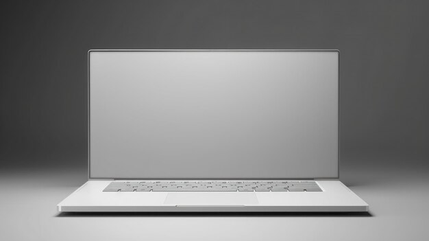 사진 노트북은 회색의 고립된 배경에 색 고립된 디스플레이입니다.