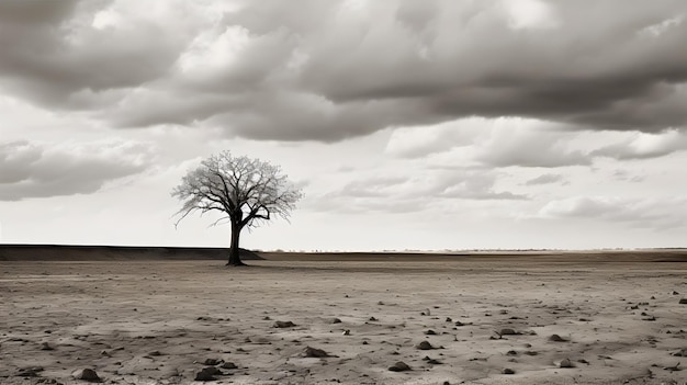 The Last Tree Standing Een afbeelding van een eenzame boom in een kaal landschap die de impact van ontbossing voorstelt Generatieve ai