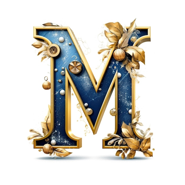 Фото Буква m украшена золотым и синим цветом генеративный ai-изображение