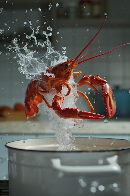 写真 ロブスターは水に落ちる