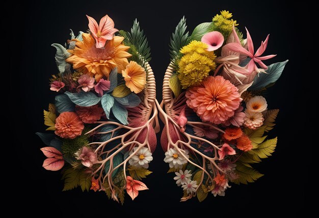 사진 복잡한 콜라주 스타일의 꽃으로 만들어진 폐