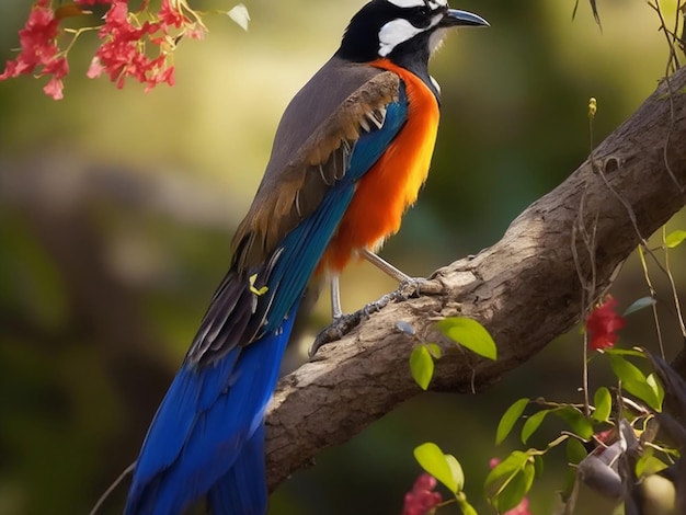 写真 魅力的な羽毛の木の鳥