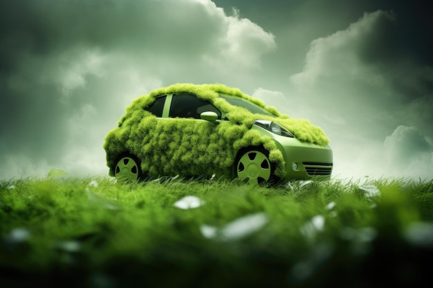 Фото Метафора зеленой экологически чистой машины eco revolution футуристическая эко-автомобиль в городе