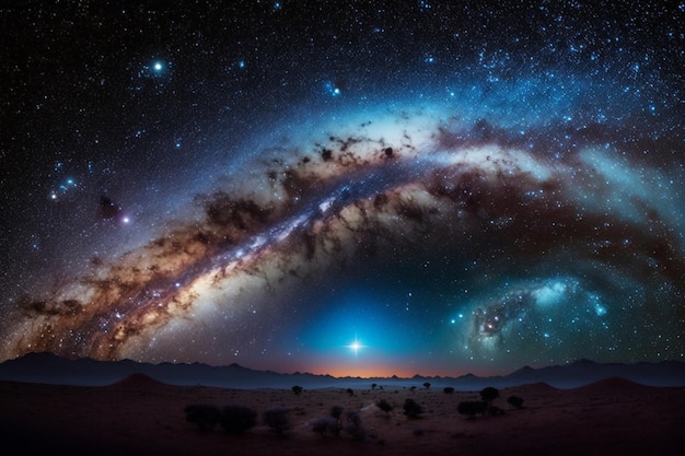 Фото Млечный свет ярко сияет в ночном небе, генерирующий искусственный интеллект