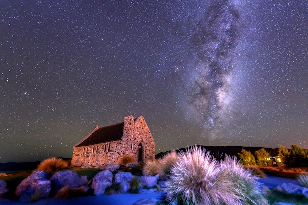 The Milky Way Over Church of the Good Shepherd, Lake Tekapo, Zuidereiland Nieuw-Zeeland