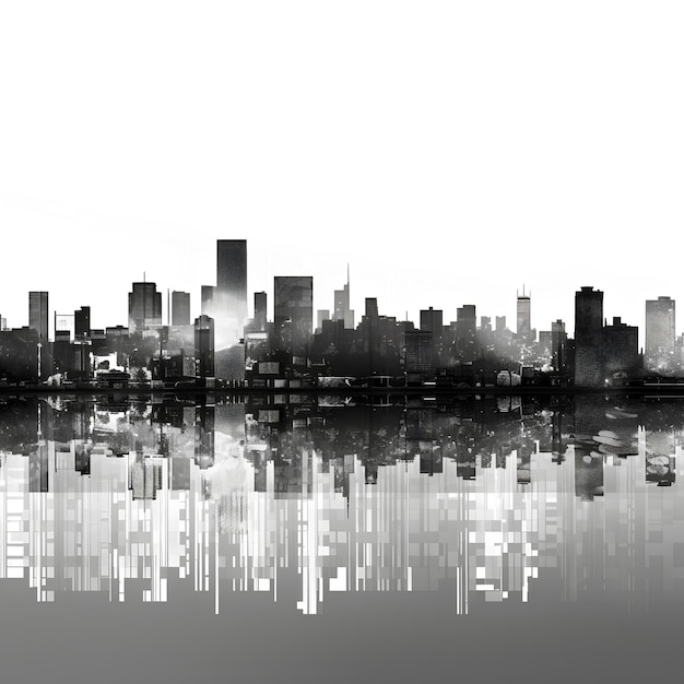 写真 ミニマリストの都市のスカイラインは黒と白のパノラマだけです