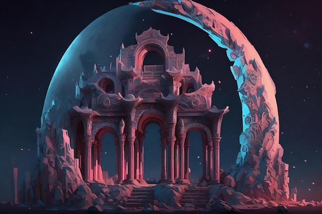 Фото Луна осветила ночное небо в этом арте в стиле фантастических руин