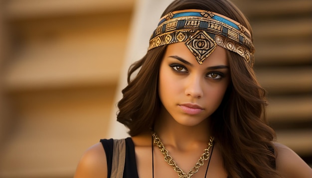 Фото Самая красивая подростковая египетская девушка, которую можно представить, сложный древнеегипетский храм