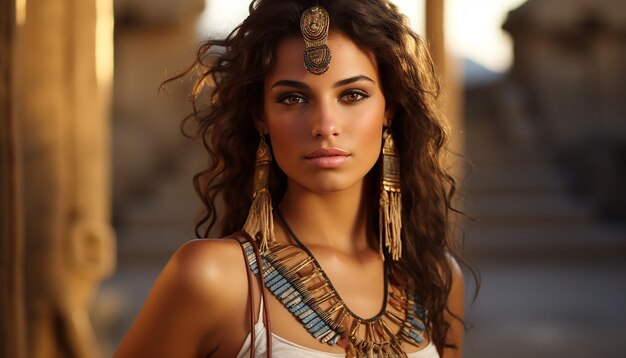 Фото Самая красивая подростковая египетская девушка, которую можно представить, сложный древнеегипетский храм