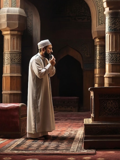 写真 ムエジンはモスクで祈りの呼びかけをしている