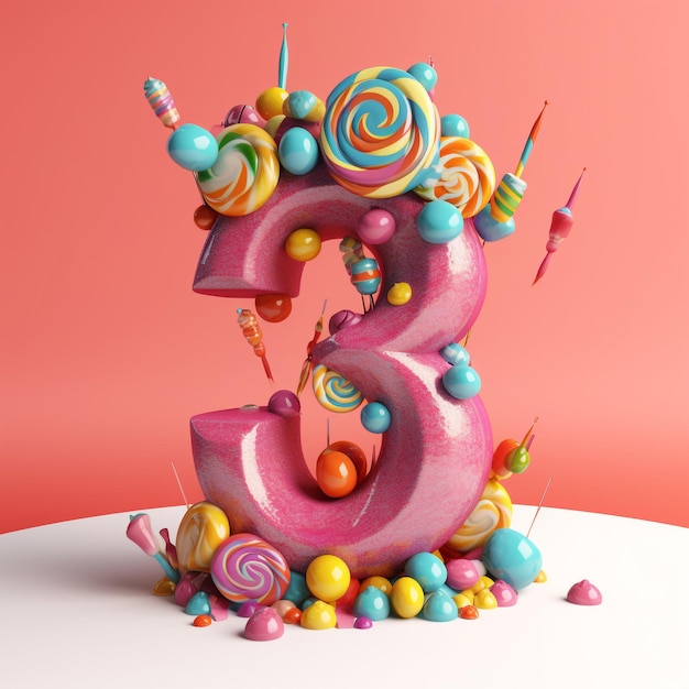 Фото 3d рендеринг candyland красочно яркий номер 3