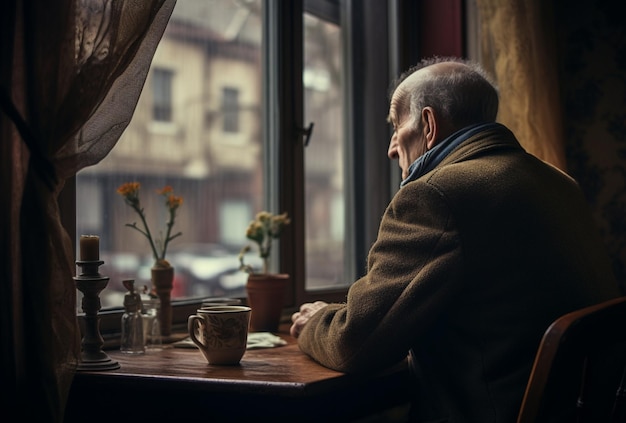 사진 노인은 혼자 거실에 앉아 창밖을 바라보고 있었다.