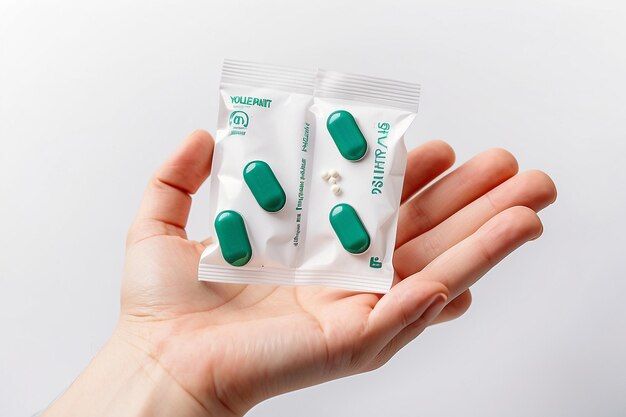 사진 the pill package in hand on thewhite background