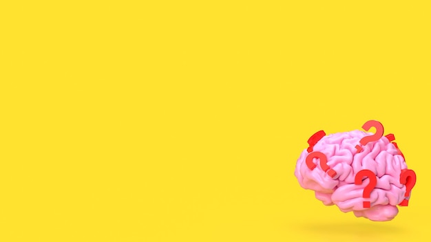 Фото Розовый мозг и красный вопросительный знак для научной или образовательной концепции 3d-рендеринга