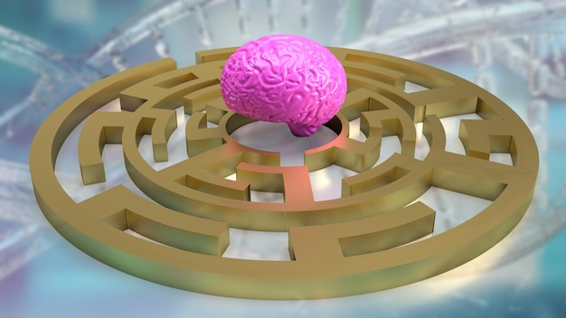 사진 비즈니스 또는 공상 과학 개념 3d 렌더링을 위한 미로의 분홍색 뇌