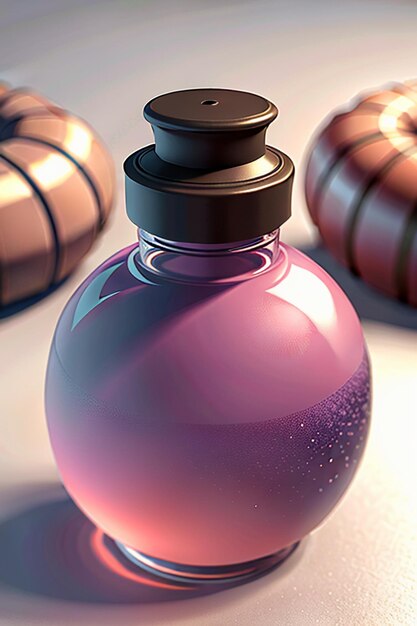 Фото Розово-фиолетовая жидкость в стеклянной бутылке кристально прозрачна и красива на свету.