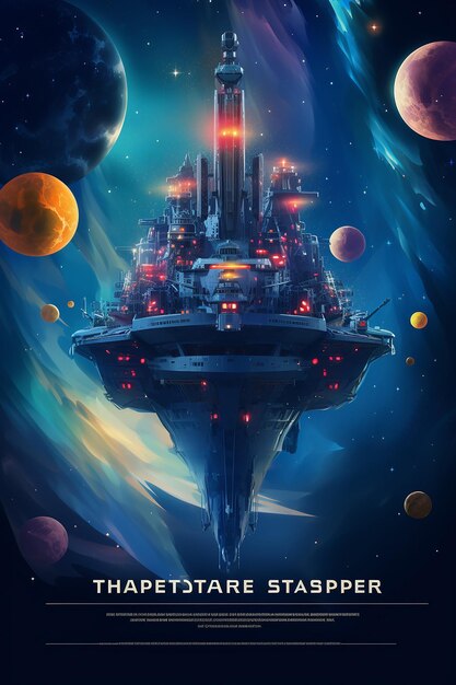 Фото На плакате мероприятия изображен боевой корабль в космическом пространстве в стиле гиперцветных снов.