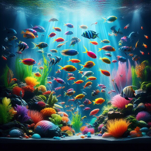 사진 다채로운 수족관 물고기 들 의 빛